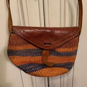 Women's Leather and wicker Crossbody Satchel Handbag
